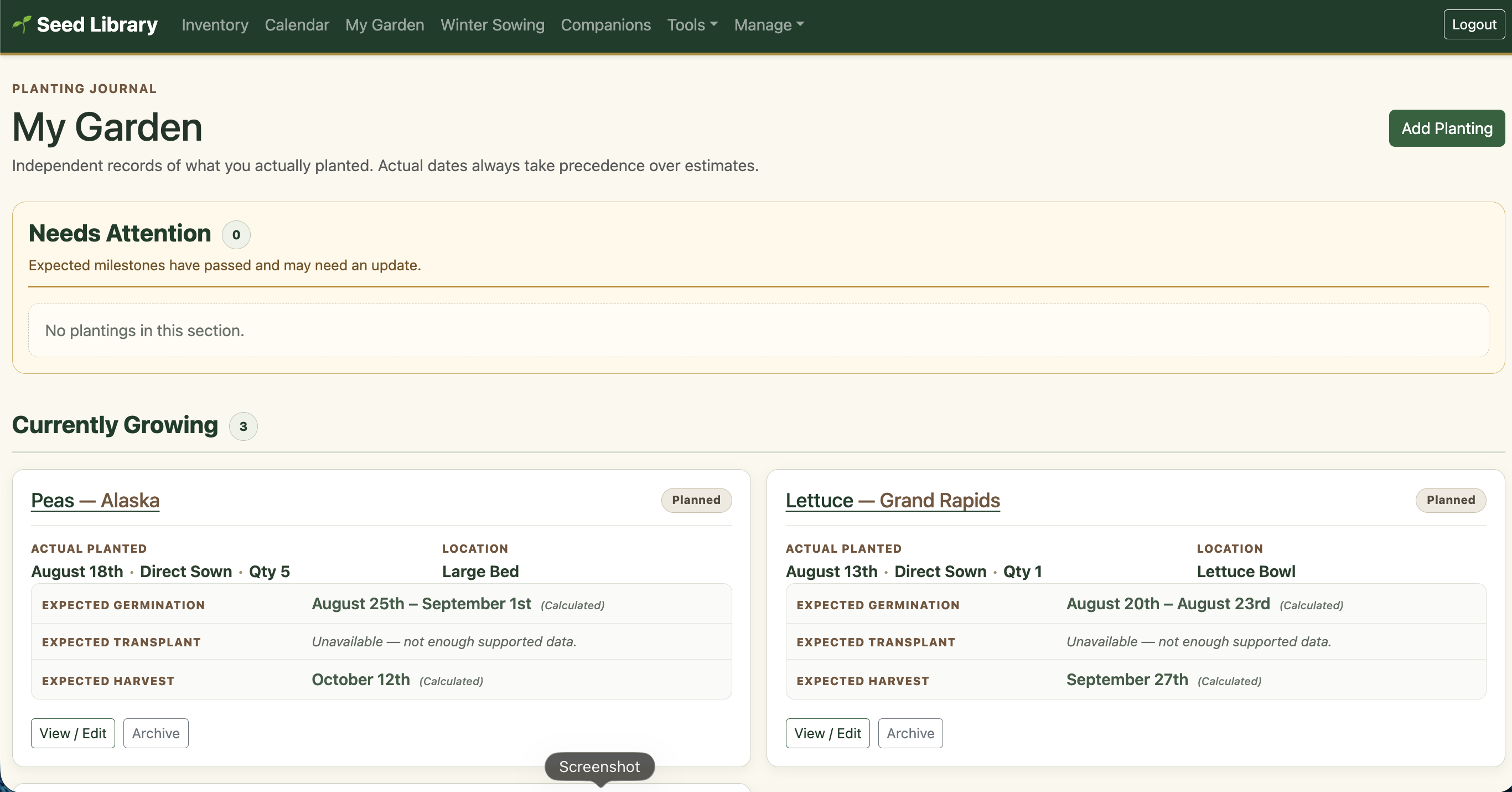 Seed Library & Garden Planner | Planting Calendar & Tracker