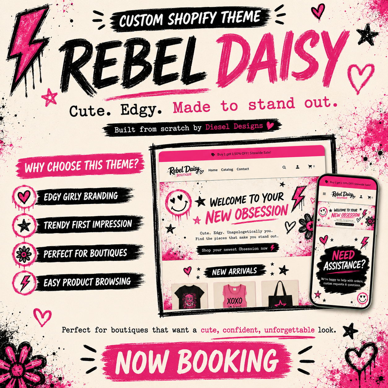 Rebel Daisy Shopify Revamp | Edgy Pink Boutique Website Makeover