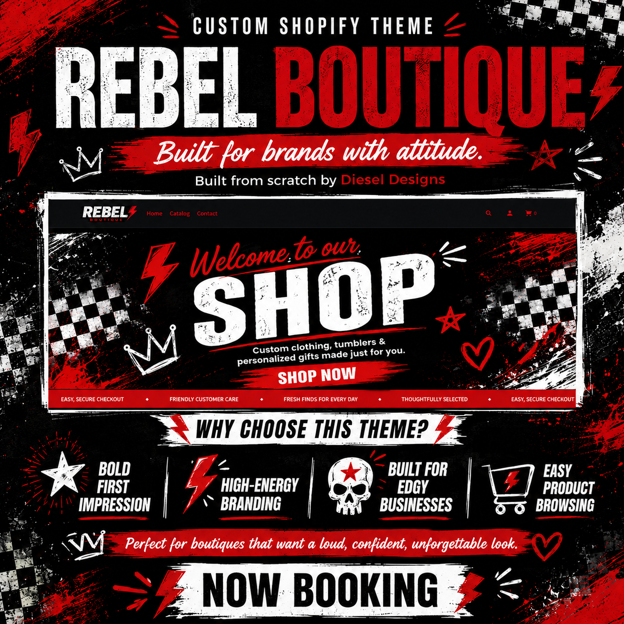 Rebel Shopify Revamp | Red Black Grunge Boutique Website Makeover