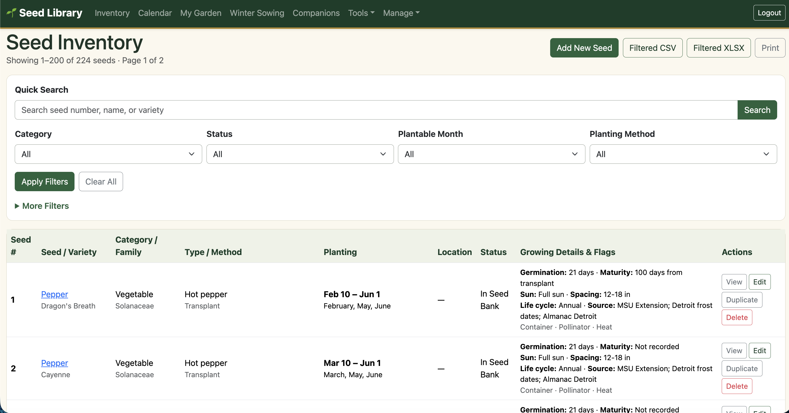 Seed Library & Garden Planner | Planting Calendar & Tracker