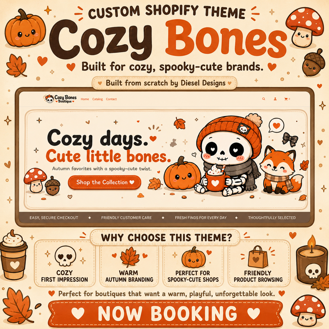 Cozy Bones Shopify Revamp | Cute Fall Halloween Boutique Website Makeover