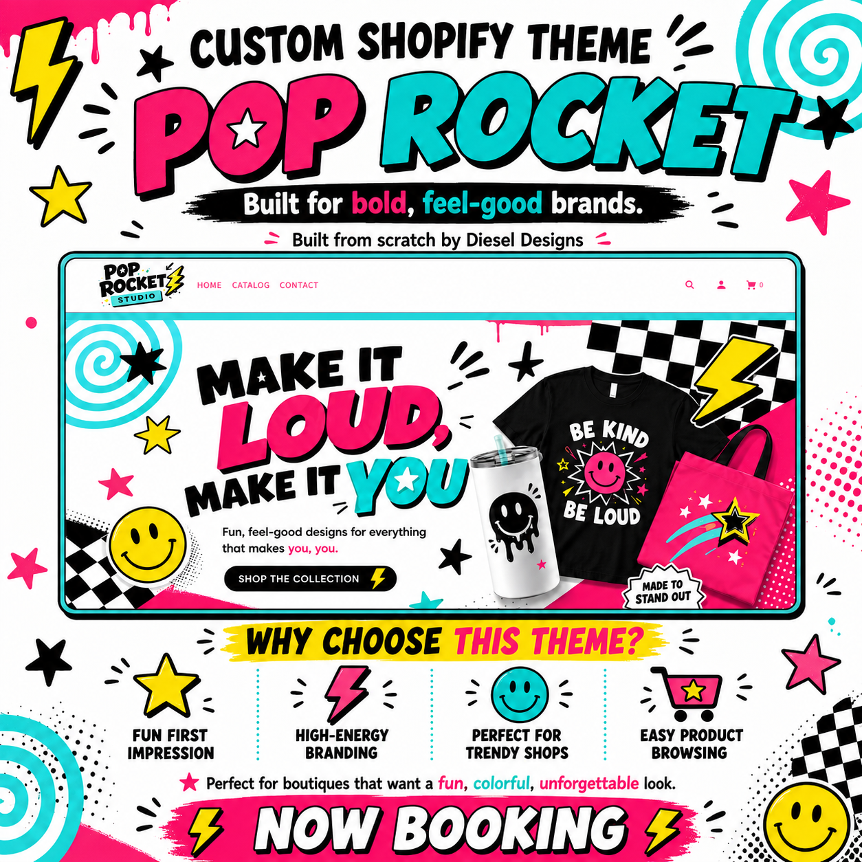 Pop Rocket Shopify Revamp | Colorful Bold Boutique Website Makeover